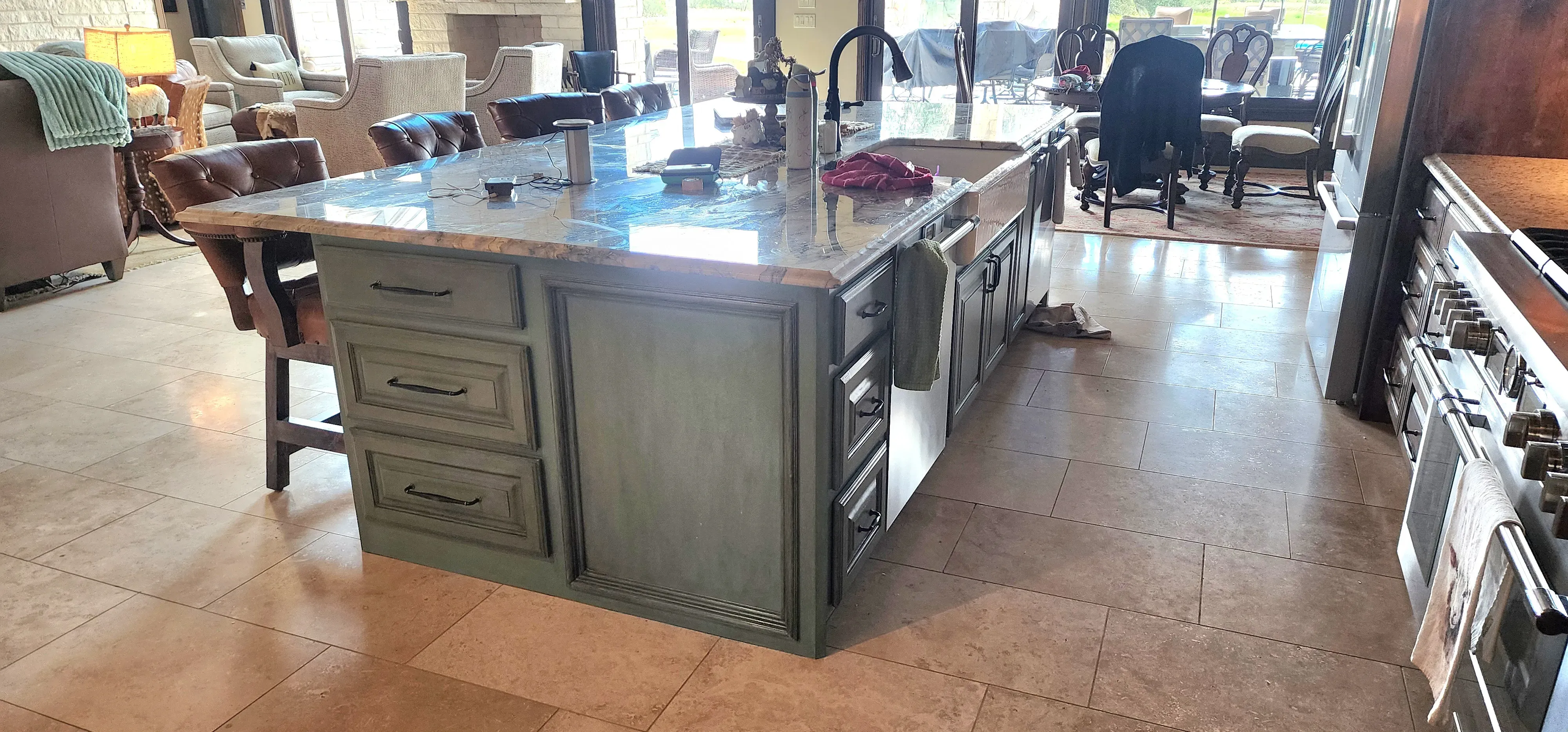 Detail shot of custom kitchen drawer organizer with divided utensil compartments