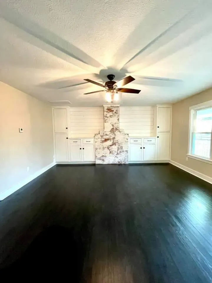 Hallway coat closet conversion to open built-in with hooks, shoe bench, and shelf